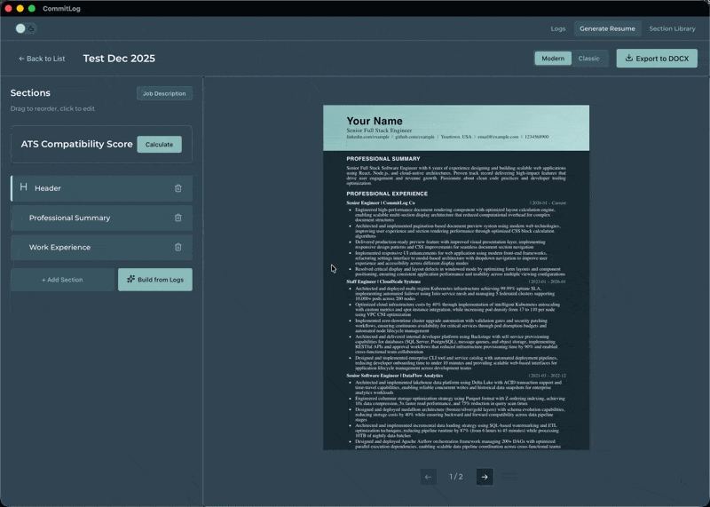 Refining generated experience bullet points in CommitLog
